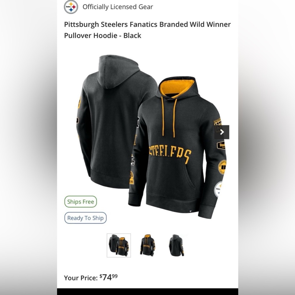 NWT - Pittsburgh Steelers Fanatics Branded Wild Winner Pullover Hoodie - Black